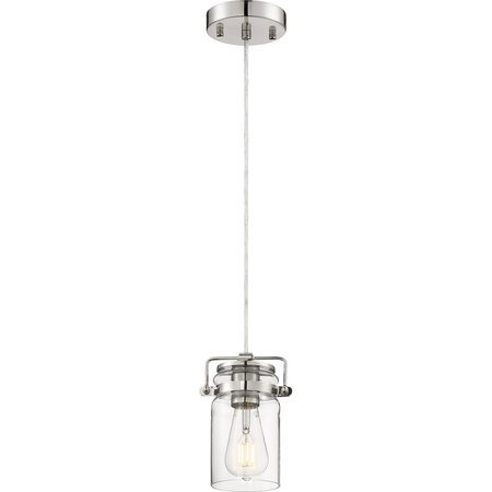 Nuvo Antebellum 1-Light Mini Pendant Fixture - Polished Nickel with Clear Glass 60/6734