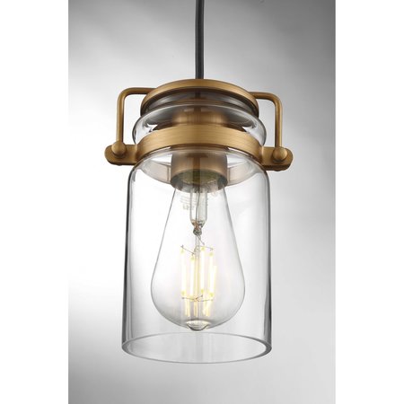 Nuvo Antebellum 1-Light Mini Pendant Fixture - Vintage Brass Finish with Clear Glass 60/6735