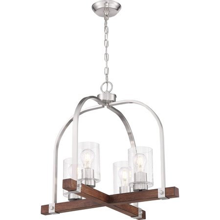 Nuvo Arabel 4-Light Chandelier - Brushed Nickel and Nutmeg Wood Finish with Clear Seeded Glass 60/6966