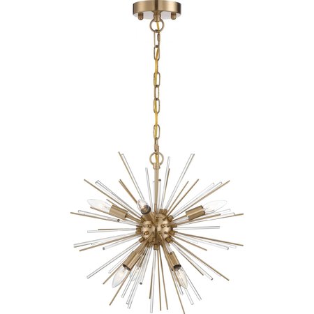 NUVO Cirrus 6-Light Chandelier - Vintage Brass Finish with Glass Rods 60/6992