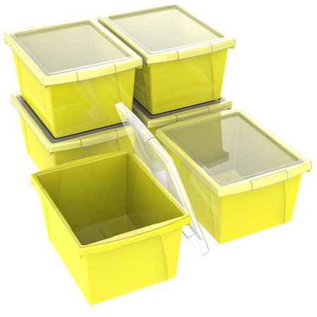 STOREX Storage Bin w/Lid, 4 Gallon, Yellow, PK6 61410U06C