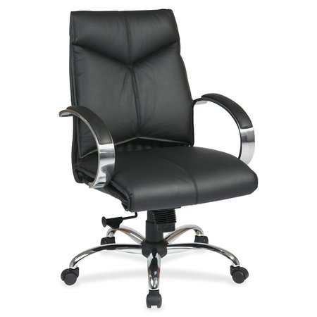 Office Star Leather Executive Chair, 16-1/4" to 19", Padded Arms, Black 8201
