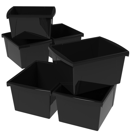 Storex Storage Bin, Black, 6 PK 61466U06C