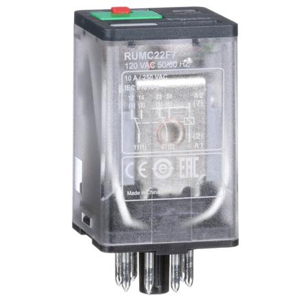 SCHNEIDER ELECTRIC Universal Plug-In Relay, 120 VAC, 120V AC Coil Volts, 2 C/O RUMC22F7