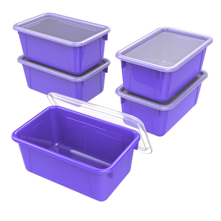 Storex Cubby Storage Bin W/ Lid, 7.8 in W, 5.1 in H, Purple, 12.2 in L, 5 PK 62411U05C