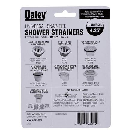 Oatey 4-1/4" Pipe Dia., Stainless Steel, Floor, Snap-Tite Designer Finish Strainer 42014