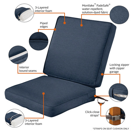 Classic Accessories Montlake FadeSafe Patio Chair Cushion, Heather Indigo 62-055-INDIGO-EC