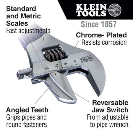 Klein Tools Reversible Jaw/Adjustable Pipe Wrench, 10-Inch D86930