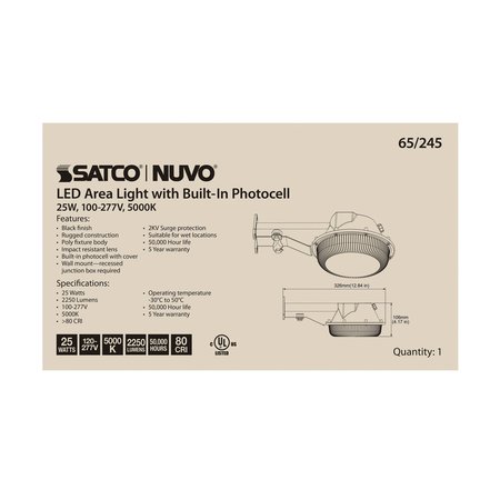 Nuvo Lighting LED Area-Light - 25W - Black Finish - 5000K - 120-277V 65/245