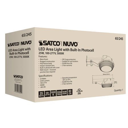Nuvo Lighting LED Area-Light - 25W - Black Finish - 5000K - 120-277V 65/245