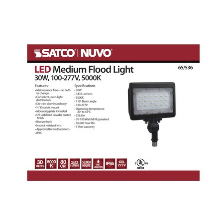 Nuvo Lighting Fixture, Flood Light, LED, 30W, 100-277V 65/536