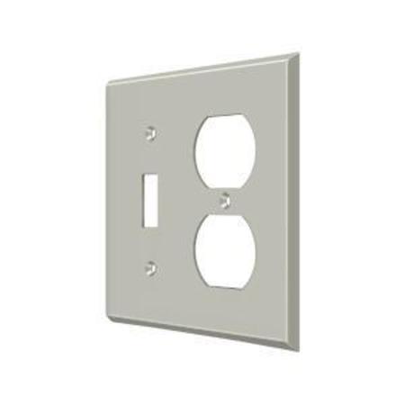 DELTANA Single Switch/Double Outlet Switch Plate, Number of Gangs: 2 Solid Brass, Brushed Nickel Finish SWP4762U15