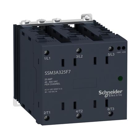 SCHNEIDER ELECTRIC Pre Assembled, Harmony Solid State Relays, 25A, DIN rail mount, random switching, input 4...32V DC, output 48...600V AC SSM3A325BDR