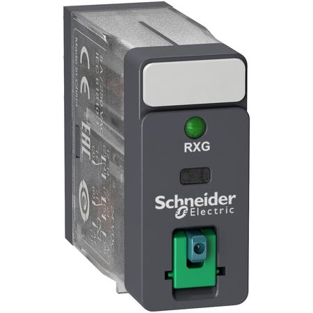 SCHNEIDER ELECTRIC Interface plug in relay, Harmony Electromechanical Relays, 5A, 2CO, with LED, lockable test but to n, 12V DC RXG22JD