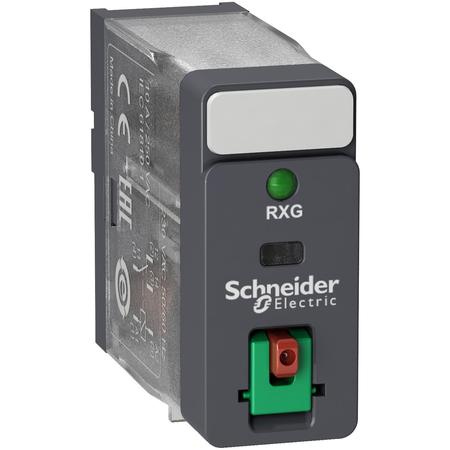 SCHNEIDER ELECTRIC Interface plug in relay, Harmony Electromechanical Relays, 10A, 1CO, with LED, lockable test but to n, 24V AC RXG12B7