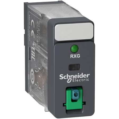 SCHNEIDER ELECTRIC Interface plug in relay, Harmony Electromechanical Relays, 10A, 1CO, with LED, lockable test but to n, 12V DC RXG12JD