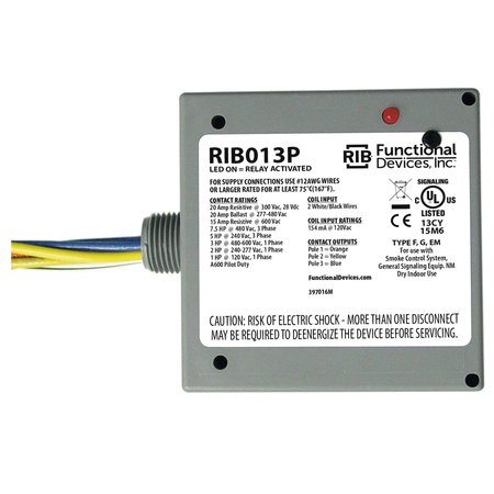 FUNCTIONAL DEVICES-RIB Relay 120V 20A 3Pst - N/O Power Control Rly RIB013P