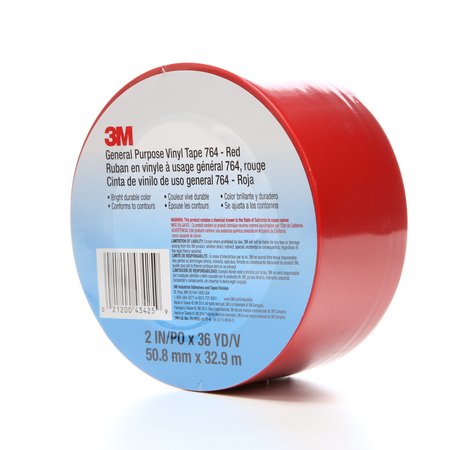 3M Vinyl Tape, Red, 2" x 36 yd., 5 mil 70006281714