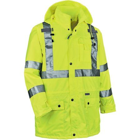 Glowear By Ergodyne Rain Jacket Hood, HiVis Lime, L 8365