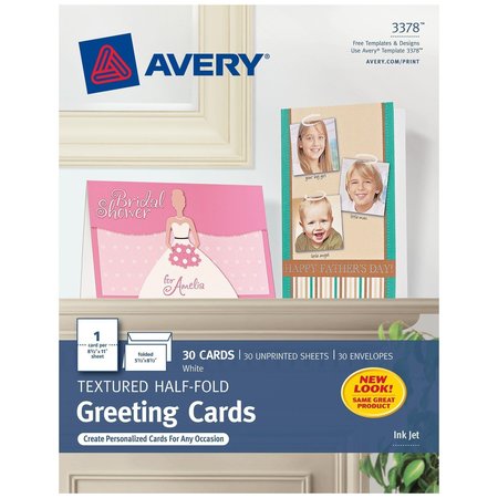 AVERY Printable Half-Fold Greeting Cards, PK30 3378