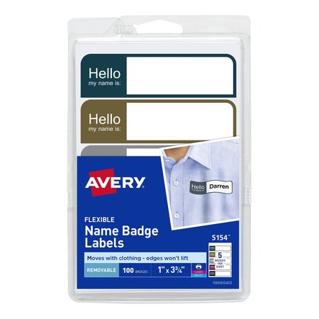 AVERY Flexible Name Tags, Assorted Colo, PK100 5154