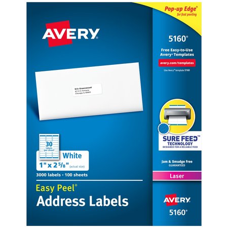 AVERY Easy Peel Address Labels, Sure F, PK3000 5160