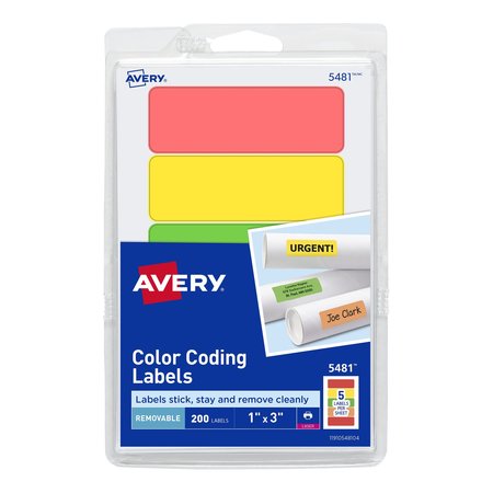 AVERY Removable Print or Write Color Co, PK200 5481