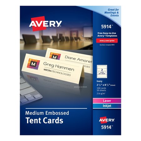 AVERY Medium Tent Cards, Embossed Ivory, PK100 5914