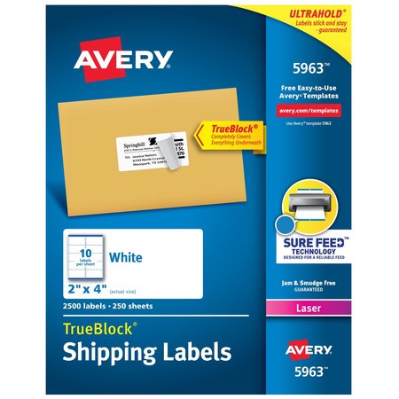 AVERY TrueBlock Shipping Labels, Sure, PK2500 5963