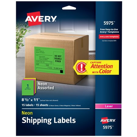 AVERY Neon Shipping Labels for Laser Pri, PK15 5975