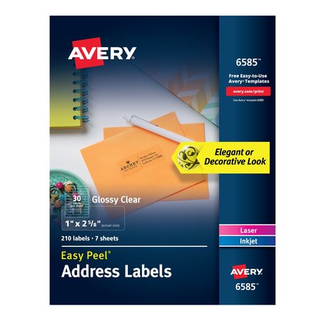AVERY Glossy Clear Address Labels, Sure, PK210 6585