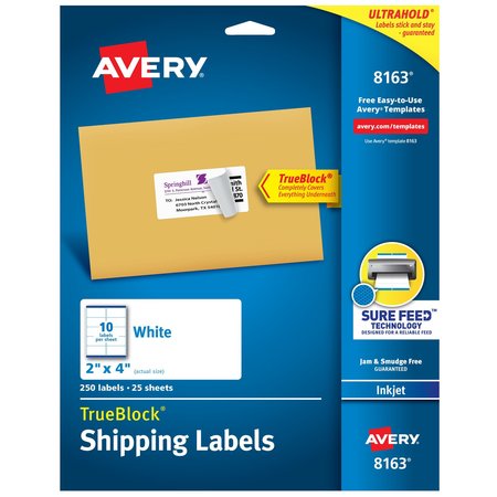 AVERY TrueBlock Shipping Labels, Sure F, PK250 8163