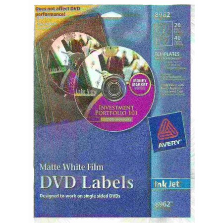 AVERY Film DVD Labels, Permanent Adhesiv, PK20 8962