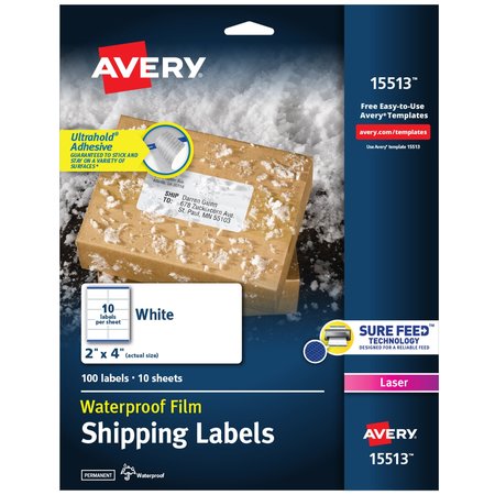 Avery Waterproof Shipping Labels with S, PK100 15513