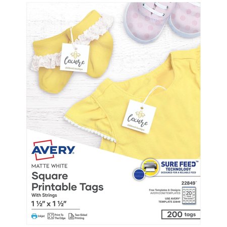 AVERY Printable Tags with Strings, 1-1/, PK200 22849