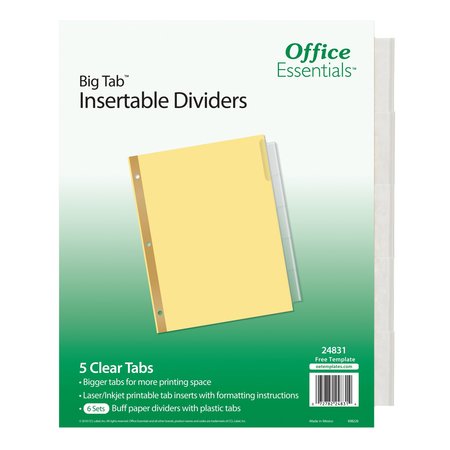 OFFICE ESSENTIALS Big Tab Insertable Dividers, Buff, PK6 24831