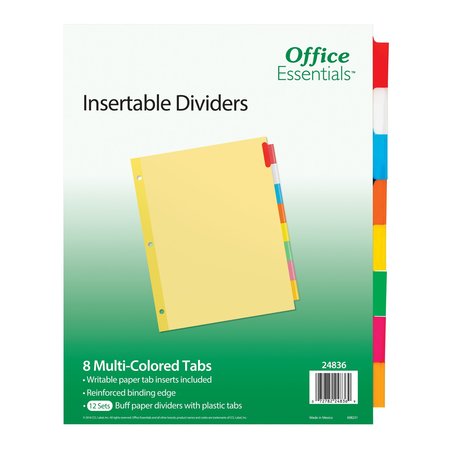 OFFICE ESSENTIALS Insertable Dividers, Buff, 8 Multi, PK12 24836