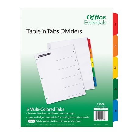 OFFICE ESSENTIALS Table n Tabs Dividers, 1-5 Multico, PK6 24838