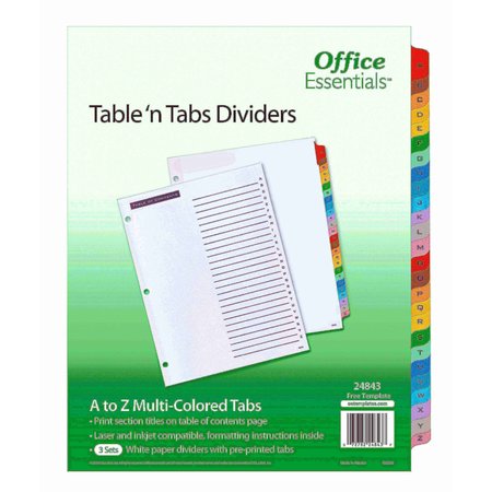 OFFICE ESSENTIALS Table n Tabs Dividers, A-Z Multico, PK3 24843
