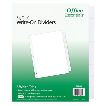 OFFICE ESSENTIALS Big Tab Write-On Tab Dividers, 8 W, PK12 24848