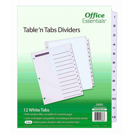 OFFICE ESSENTIALS Table n Tabs Dividers, PK6 24883