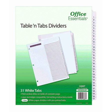 OFFICE ESSENTIALS Table n Tabs Dividers, PK3 24887