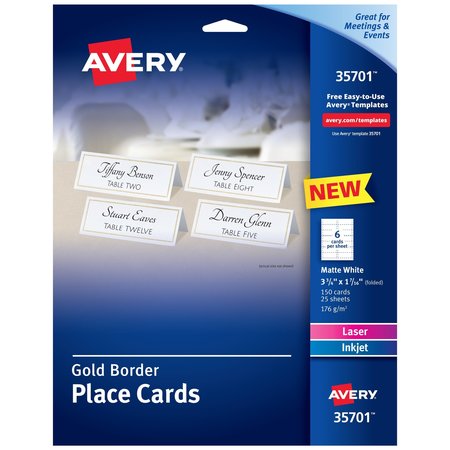 AVERY Place Cards with Gold Border, 1-7, PK150 35701