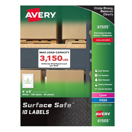AVERY Surface Safe ID Labels, 4" x 6", PK100 61505