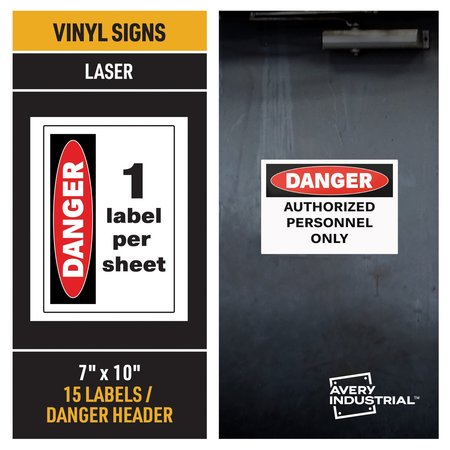 AVERY Industrial Adhesive Vinyl Signs, 1, PK15, 61553 61553