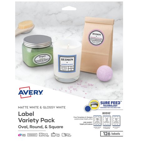 AVERY Labels Variety Pack, Sure Feed Te, PK126 80510