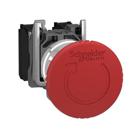SCHNEIDER ELECTRIC Emergency stop push button, Harmony XB4, metal, red mushroom 40mm, 22mm, trigger latching turn to release, 2NC+1NO XB4BS84441