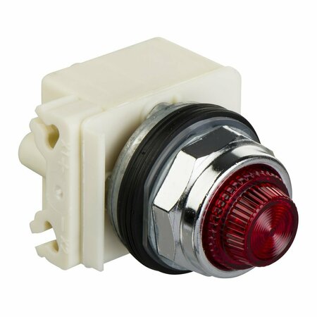 SQUARE D 30mm push button, Type K, push to test pilot light, red LED light module, 120VAC/VDC, red glass lens, NEMA 4, 13 9001KT38LRR6