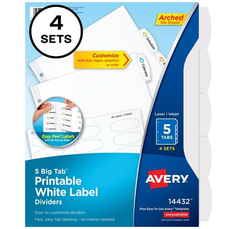 Avery Dividers, Ezpeel, Lbl, 5 Tb, PK4 14432