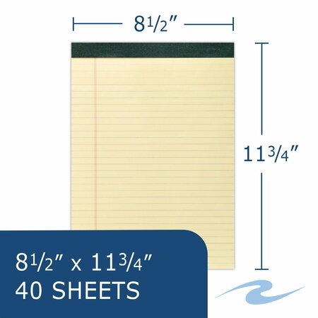 Roaring Spring Case of Legal Pads, 8.5"x11.75", 40 sheets of 15# Recycled Canary Paper Per Pad, Micro-Perforated 74712cs